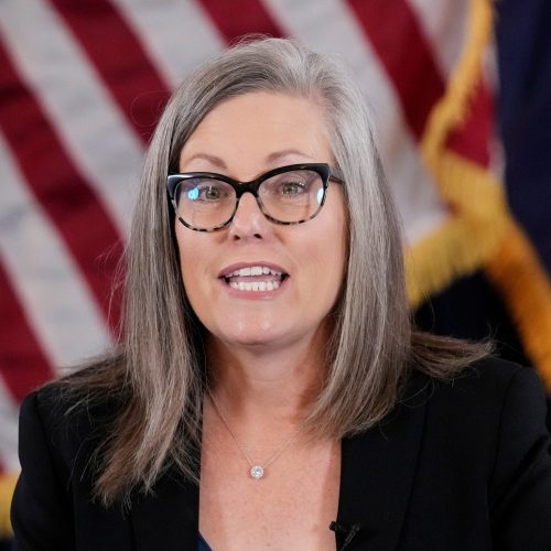 Arizona Democrat governor-elect and current Arizona Secretary of State Katie Hobbs speaks prior to certifying the Arizona general election canvass in a ceremony at the Arizona Capitol in Phoenix, Monday, Dec. 5, 2022. (AP Photo/Ross D. Franklin, Pool)