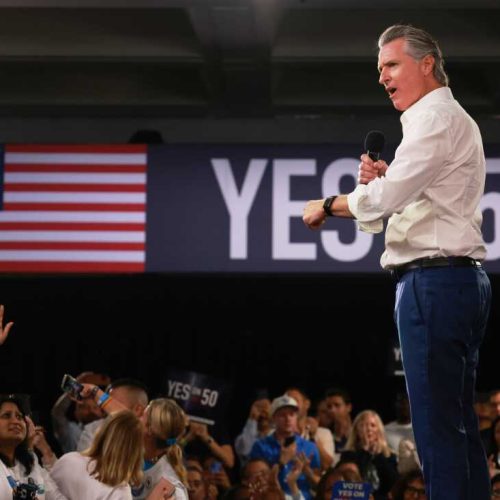 Gov. Gavin Newsom speaks during a campaign event on Proposition 50, Saturday, Nov. 1, 2025, in Los Angeles. (AP Photo/Ethan Swope)